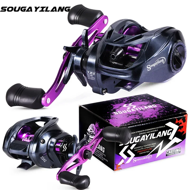 Sougayilang Purple Baitcasting Fishing Reel 7.2:1 High Speed Gear Ratio  Super-smooth Fishing Reel Max Drag 10kg Fishing Reels