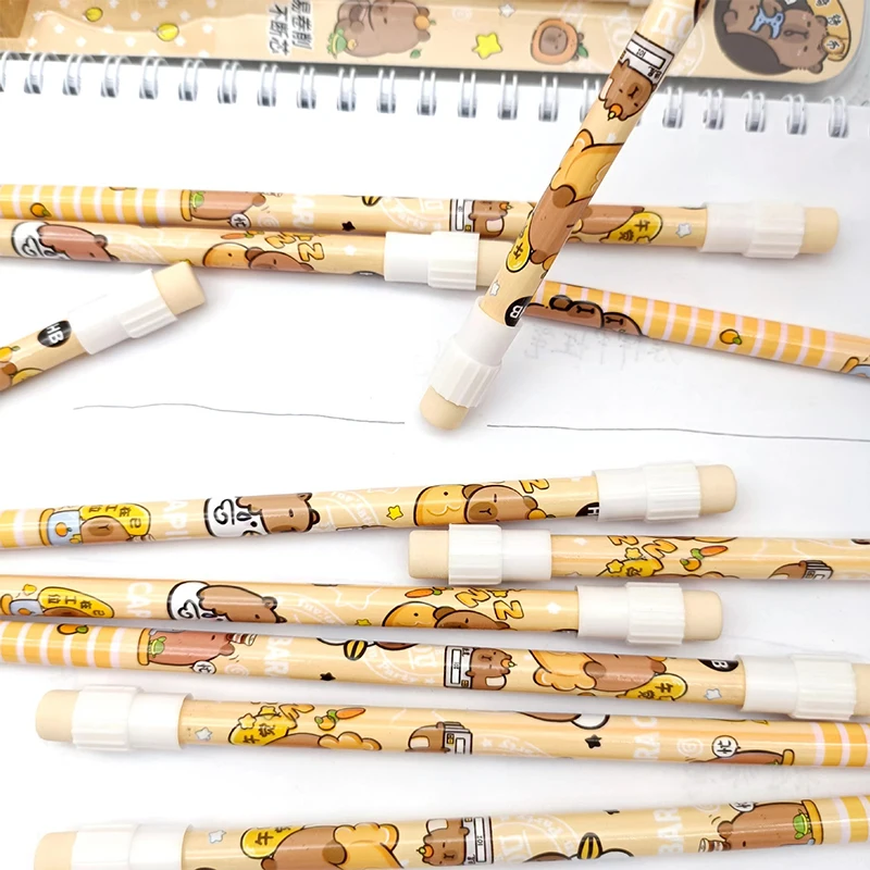 1pack Cartoon Capybara HB Pencils 12 Pencils 1 Pencil Roller Stationery Box Set Student Writing Drawing HB Pencils Sketch Pens Drawing Set Writing Stationery Drawing Pencils
