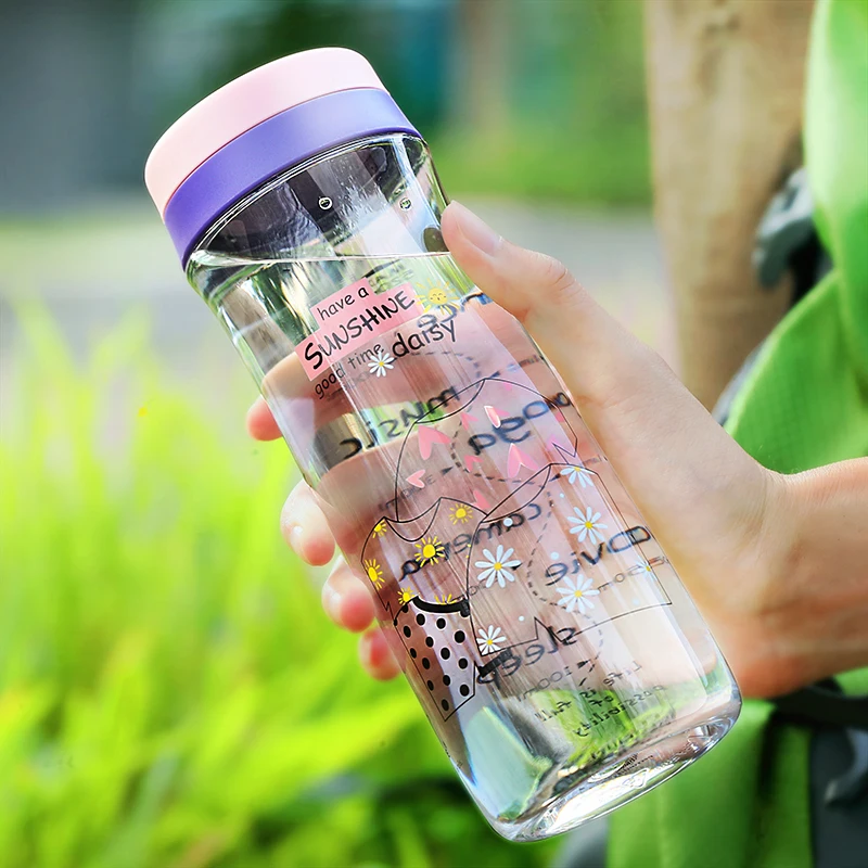 Uzspace Portable Water Bottle Girl With Storage Pill Tea Coffee Box