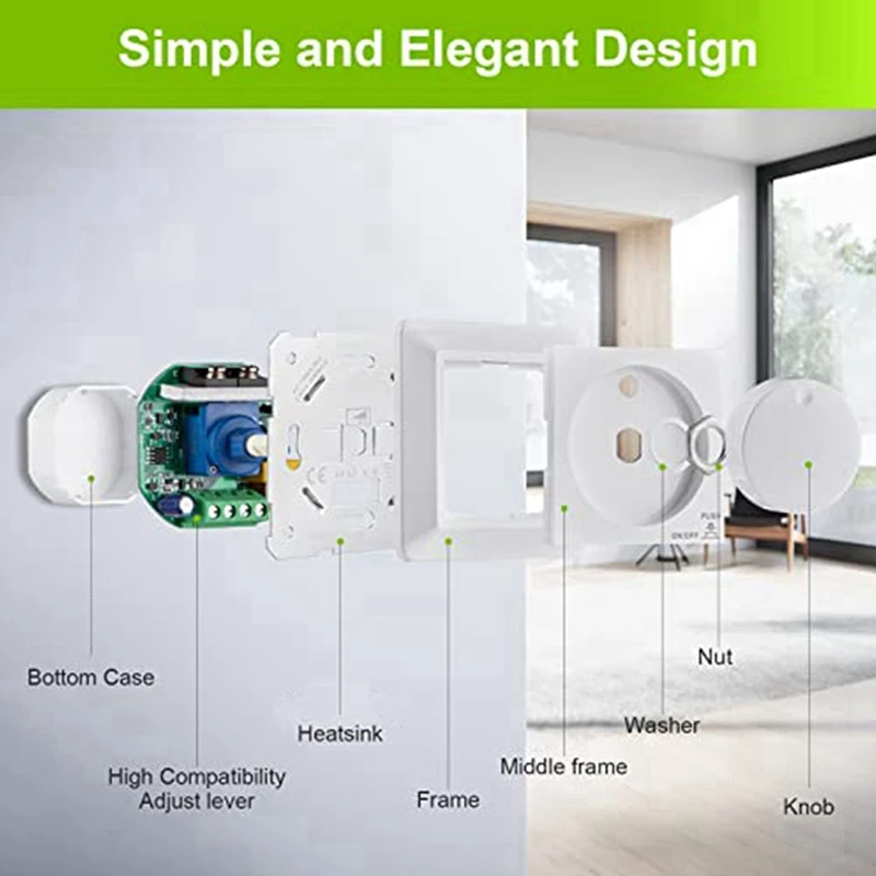 4X LED 조광기 스위치, 조광 가능한 LED 및 할로겐용 플러시 마운트 조광기, 5-300 W 조광기 스위치, 위상 제어 조광기