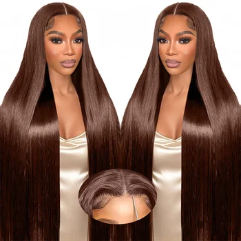 #4 Chocolate Brown Colored Lace Straight Wig 13x6 Transparent Lace Frontal Wig 13x4 HD Lace Pre-Plucked Brazilian Human Hair Wig 1