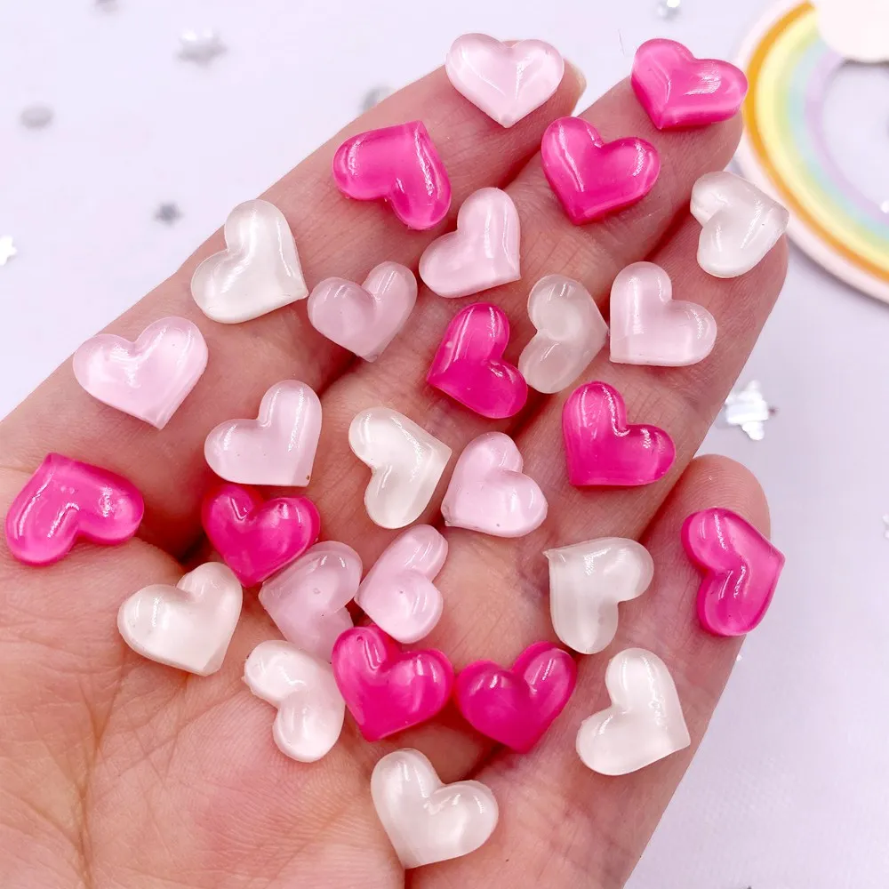 50pcs Resin Cute Crystal Pink Rose White shiny Heart Art Nail Flatback Rhinestone Applique DIY Wedding Scrapbook Decor Crafts L7