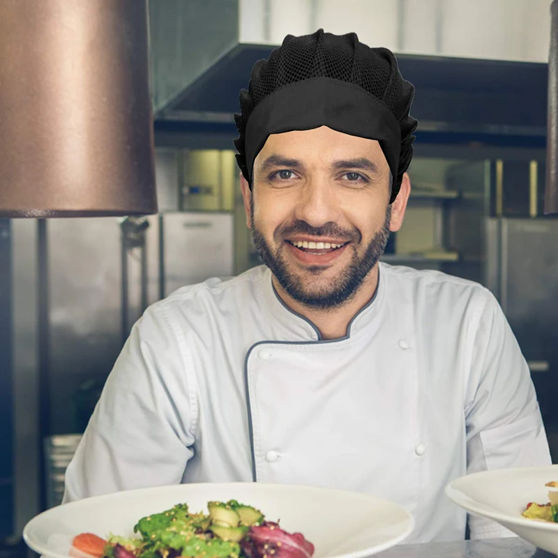 Chef Hat Kitchen Cooking Adjustable Size Anti-turn Reusable Washable Mesh Puffy chef hat