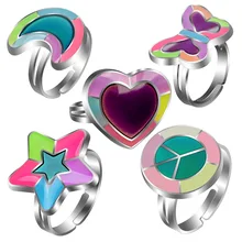 

1pc Creative Temperature Change Color Mood Women Ring Heart Butterfly Star Shape Smart Jewelry Female Glowing Adjustable Ring