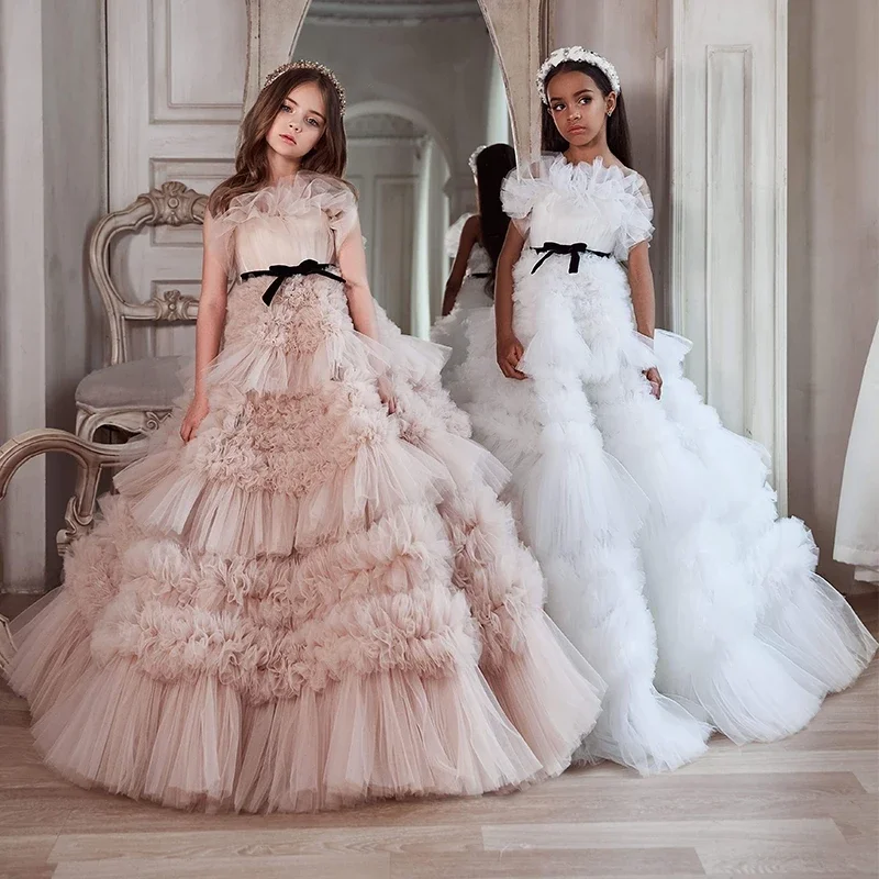 

Ruffles a-line Princess Flower Girl comunione Ball Gown Dress bambini ragazze prima comunione Dress Prom Costumes Grace