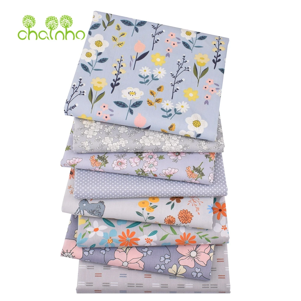 Chainho,Printed Twill Weave Cotton Fabric,DIY Quilting Sewing Material,Patchwork Cloth,8 Designs Gray Series,2 Sizes,15C126