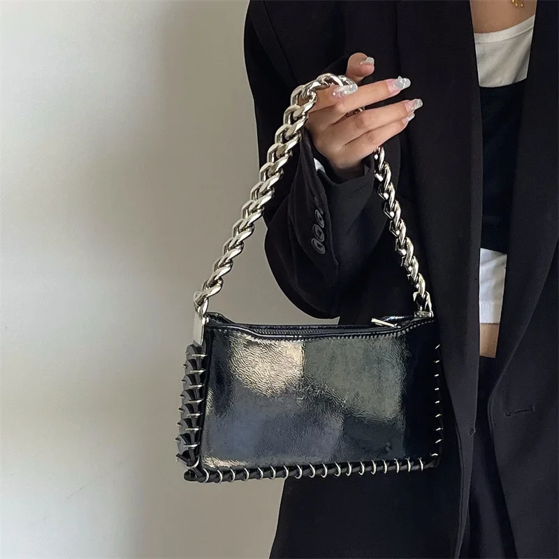 Fashion Sequined Chains Shoulder Bag Black Glossy Woman's Handbags Casual Crossbody Bags for Woman Square Phone Flap Purses Chic