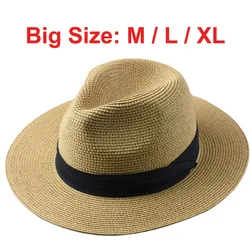 Over Size Straw Paper Sun Hat for Men Big Head Panama Hats Male Outdoor Fishing Beach Foldable Jazz Top Hat Sunscreen Hats