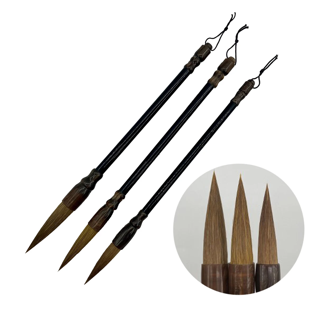 Calligraphy Brush Wolf Hair Wooden Onyx Bucket Pen Chinese Traditional Calligraphy Painting Practice Supplies
