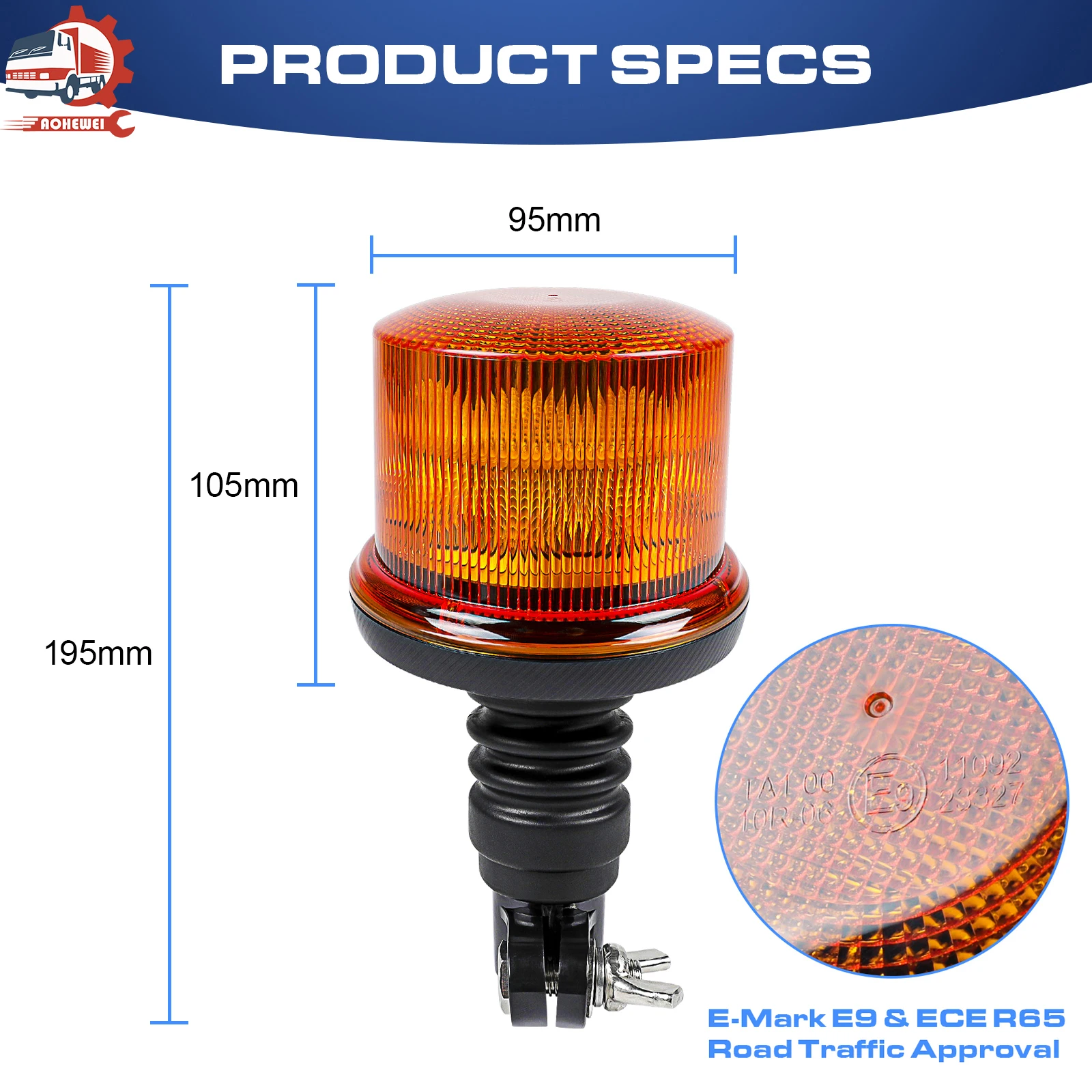 AOHEWEI LED 경고등, 스쿨 버스 트랙터 굴삭기 트럭 회전 플래시 비콘용, 8 가지 모드, 12 V, 24V, 20 LED 깜박이 조명
