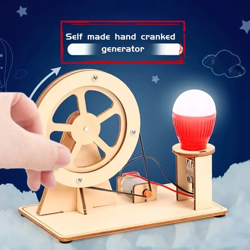 DIY Handkurbel-Generator Wissenschafts-Set MINT Lernspielzeug für Kinder Holz-Physik-Experimente zum Erlernen von Elektrizität & Erneuerbaren Energien – Detail 1