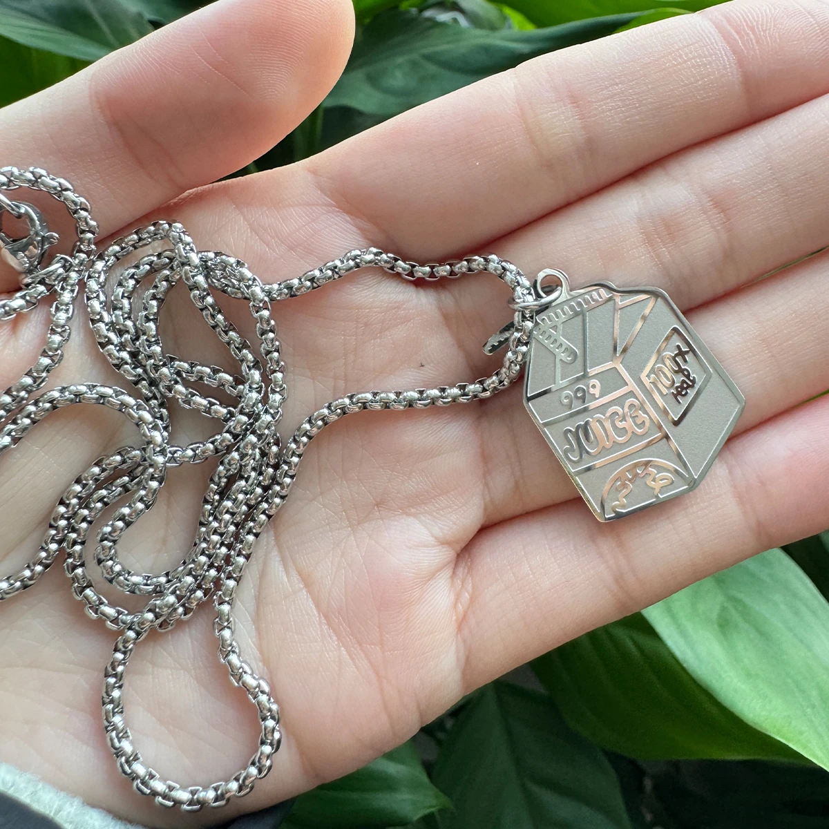 Collana Hip Hop Juice Box In Acciaio Inox - Ciondolo Oro E Argento - Gioiello Moda Unisex 60 Cm