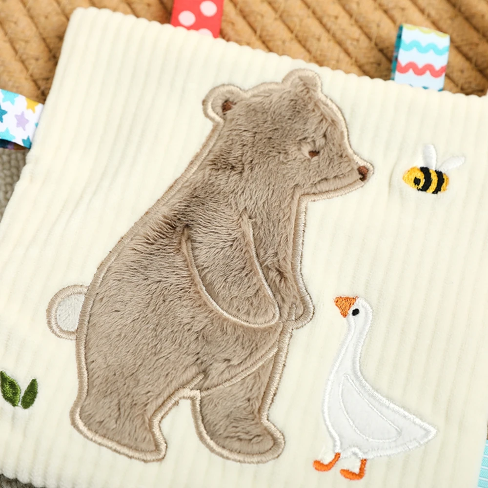 Weiche Babybücher 3D Touch & Feel Hochkontrast-Stoffbuch Sensorisches Frühlernspielzeug für Kinderwagen Tierbuch mit Silikon-Beißring – Detail 9