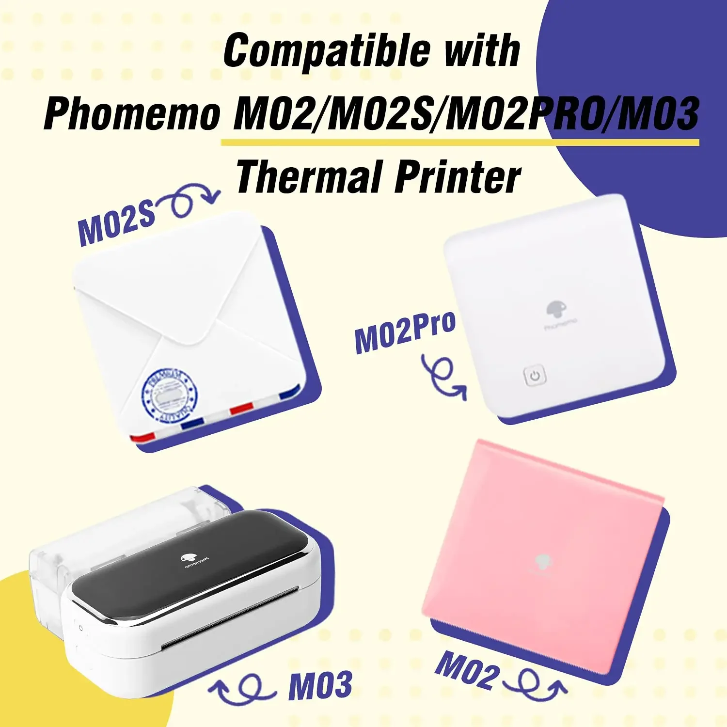 Phomemo 3 Rolls 50mm * 3.5M 검정색 투명 자기 접착 성 감열지 M02 시리즈 용 BPA 프리 스티커 Mini Protable Printer