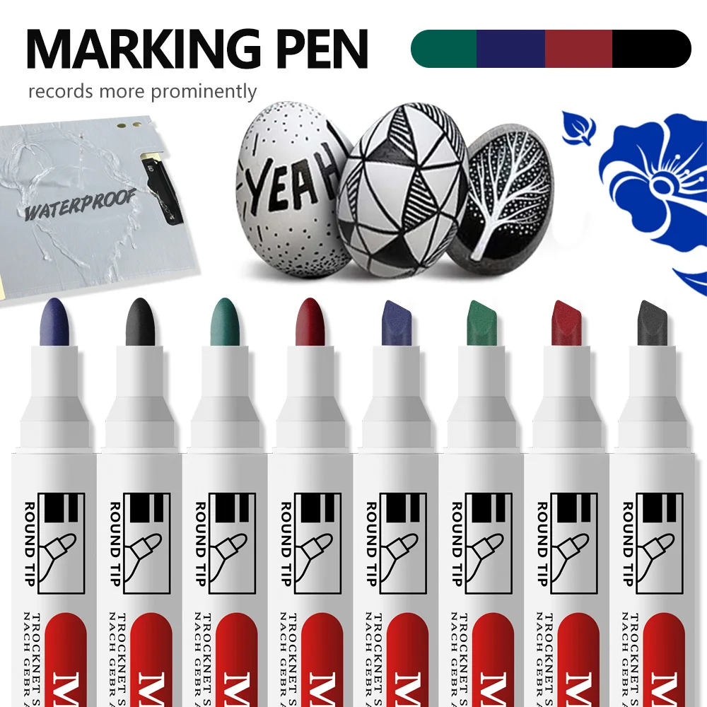 6/12Pcs/Set Permanent Marker Pen Cutter Head Waterproof Ink Thin Nib Crude Nib Black Blue Red Ink 2mm 4mm Fine Color Marker Pens 4