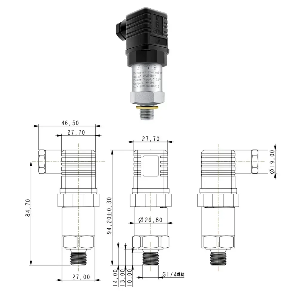 IP65/IP68 압력 트랜스미터 압력 트랜스미터 워터 펌프 센서 250Bar 400Bar 25Mpa 40Mpa 0-16Bar/0-10Bar 1/1.6Mpa/ G1/4