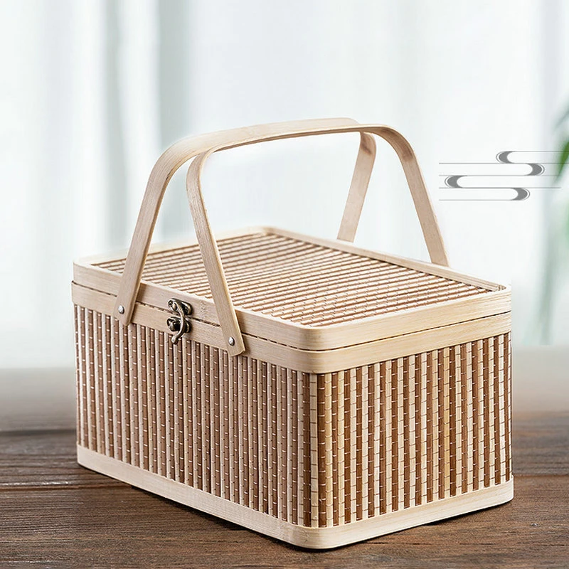1pc Bamboo Fruit Basket, Outdoor Handheld Picnic Basket, Food Storage Basket, Kitchen Accessories, Kitchen Decor, Home Decor, 4