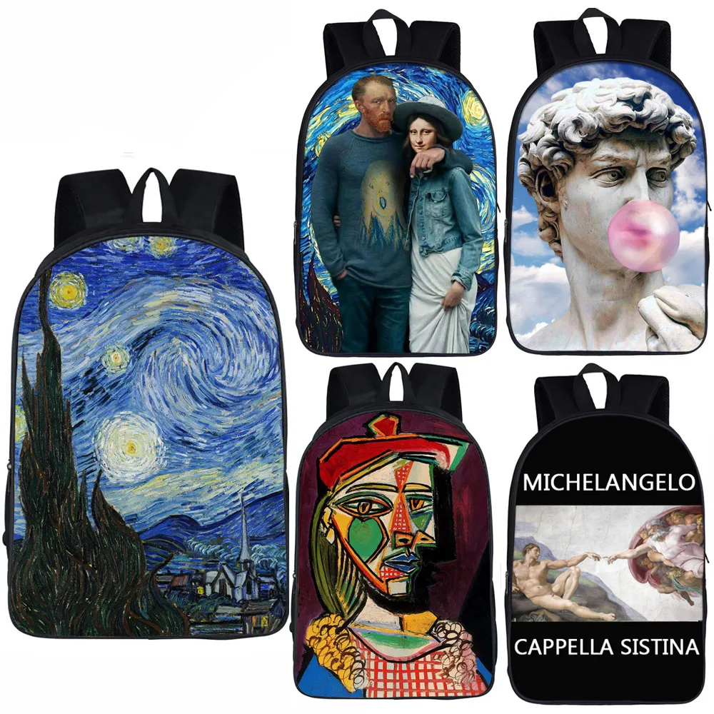 

Starry Night Van Gogh Michelangelo Backpack for Teenage Girls Boys School Bags Children Bookbag School Backpack Women Backpack