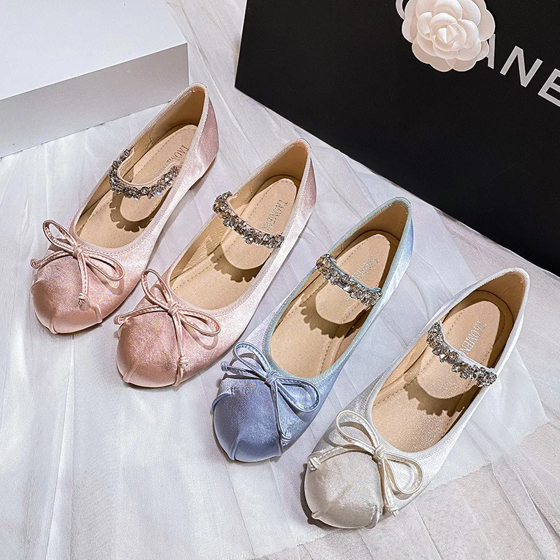 Rhinestones Mary Janes Shoes for Women Ballet Flats Shiny Elegant Designer Shoes Ladies Satin Slip on Loafers Shoes New in 2023 4