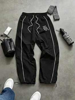 1PCS Men's Quick Dry Breathable Track Pants Casual Loose Drawstring Joggers Streetwear Gym Running Trousers in 4 Colors 1