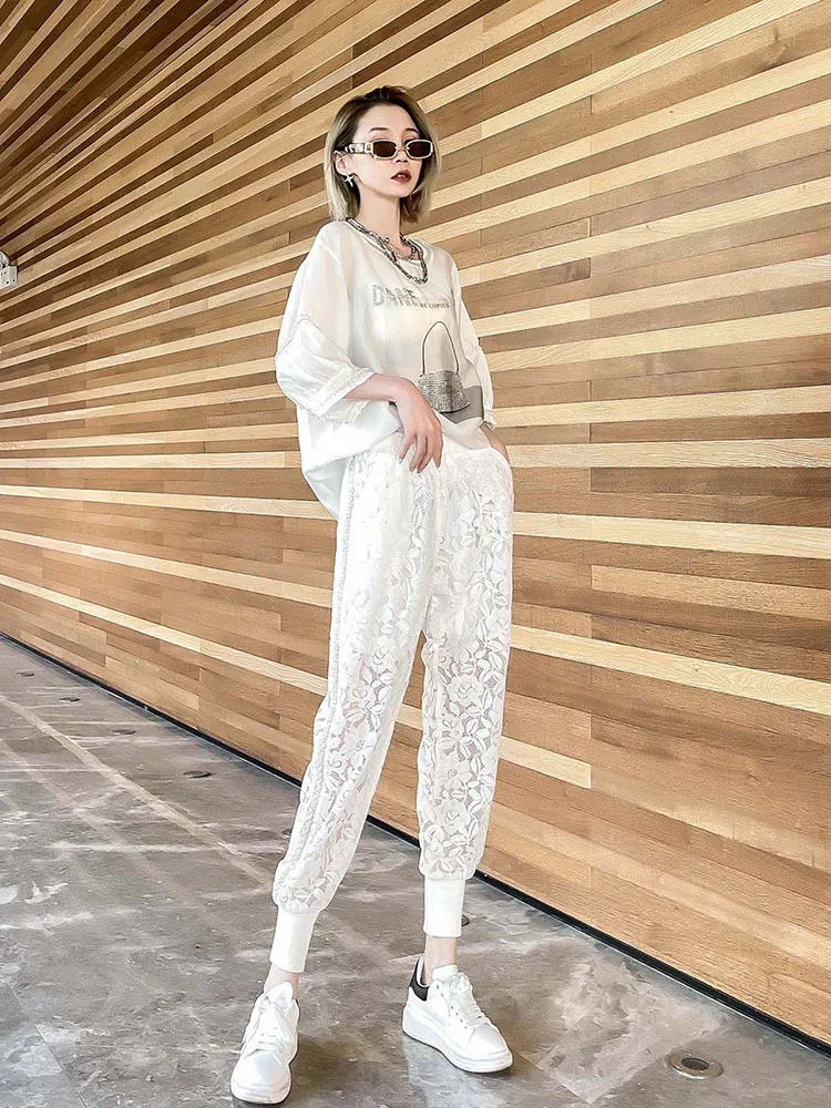 Fashion Beaded Harem Pants Women Refined Handmade Lace Patchwork Casual  Pants 2023 Spring Summer New Korean Slim Casual Pants - AliExpress