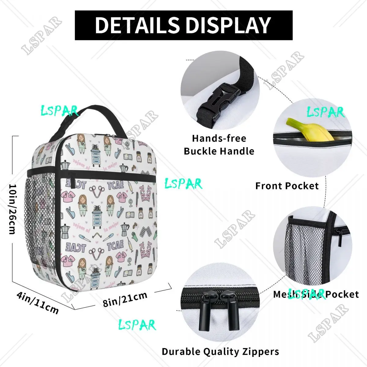 Cartoon Ladies Nurse Lunch Boxes Cute Enfermera En Apuros Lunch Bags for Nurse Insulated Food Container 6