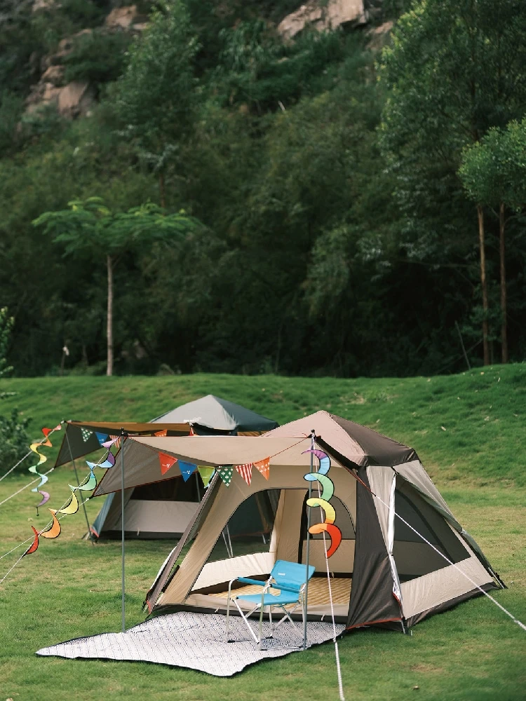 

Outdoor camping family fully automatic tent 2-4 people quick open portable folding double-layer rainproof one room one living ro