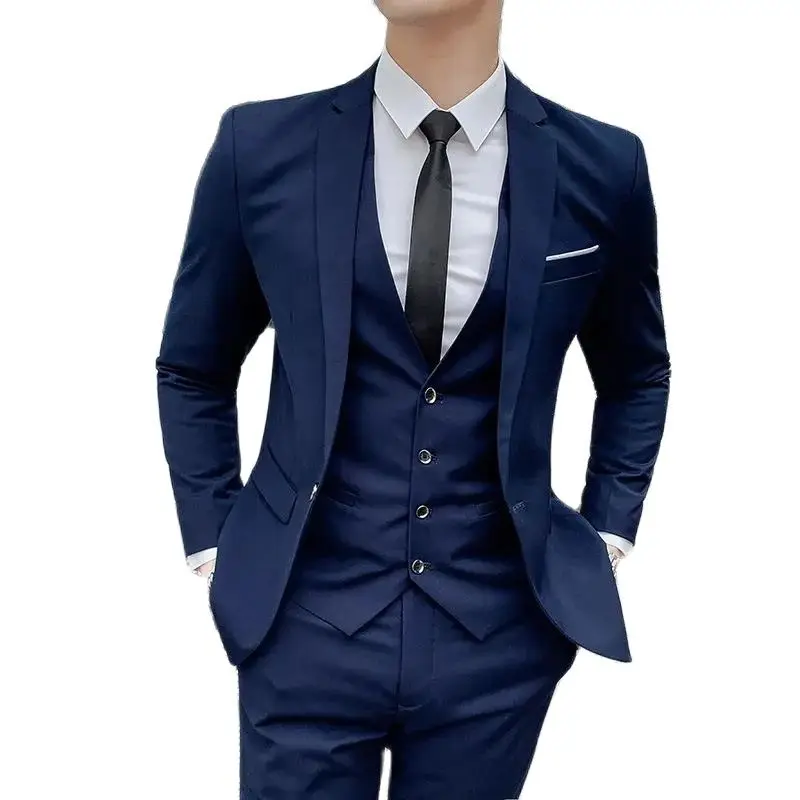 suit 6XL (Blazer+ Vest + Pants) Men's Fashion Casual Gentleman Slim Fit Work solid color outdoor Business wedding banquet suit