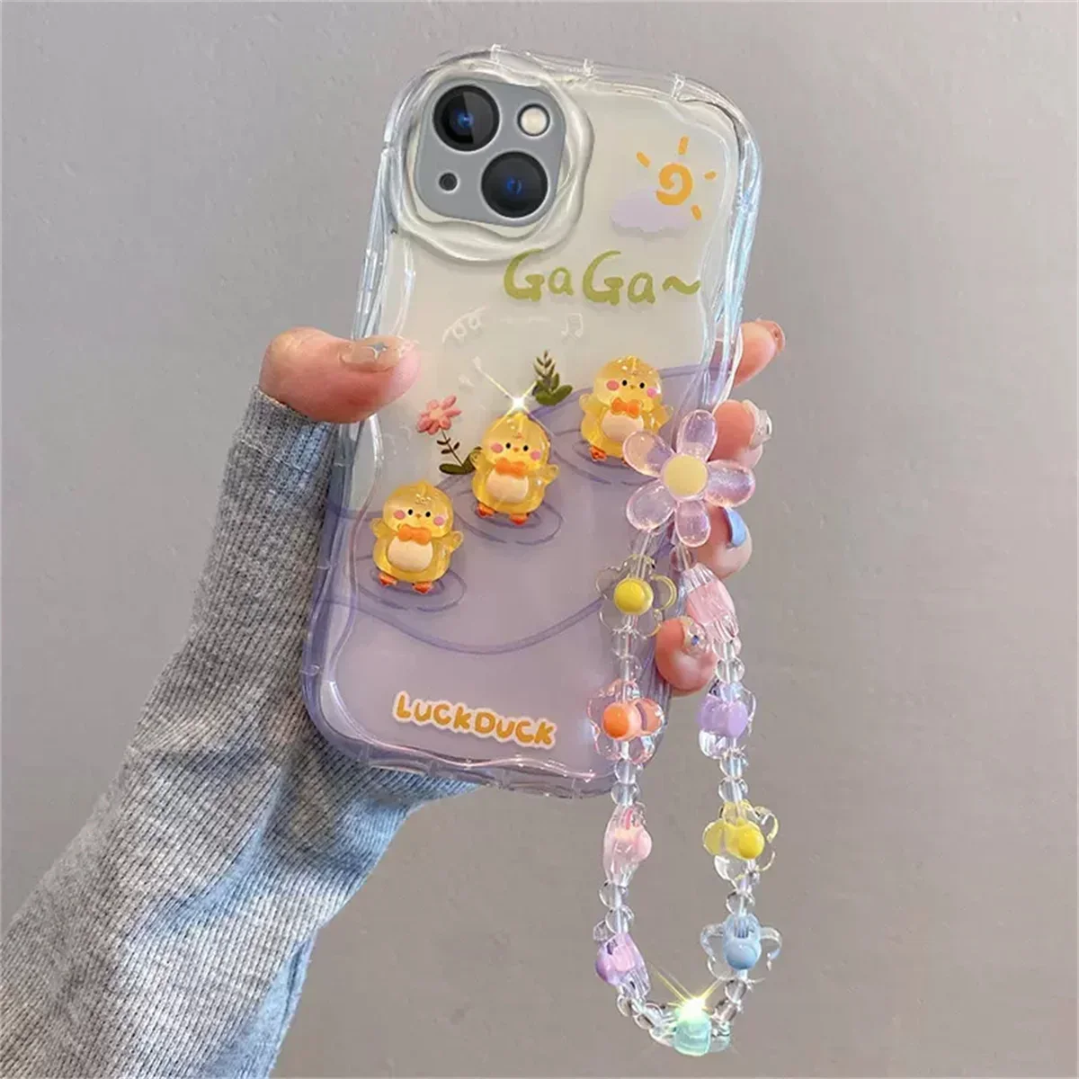 thumbnail image 1 of Funda transparente suave con cordón para teléfono con diseño de oso 3D coreano para iPhone 16, 15, 14 Pro Max, 11, 13, 12 Mini, XR, 8, 7 Plus, X, XS, SE, 1 of 5