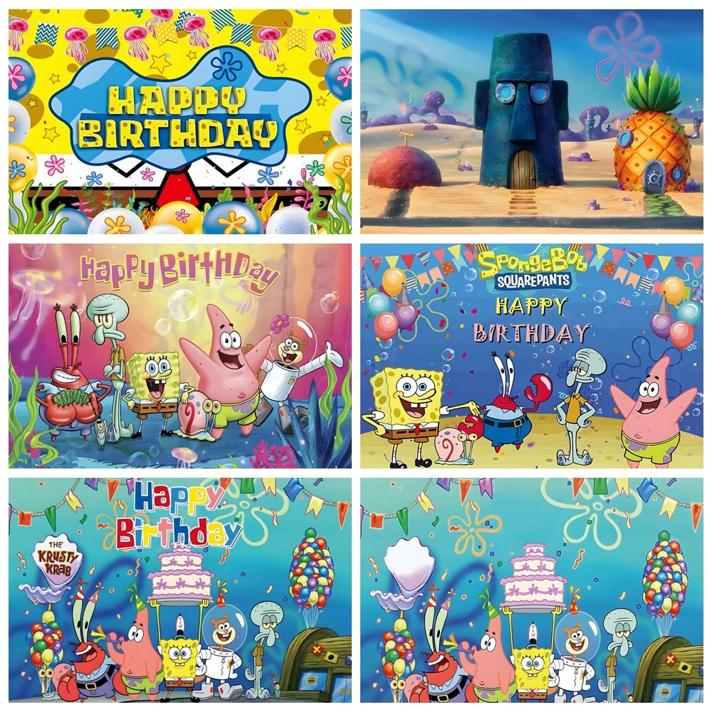 

SpongeBob SquarePants Party Background Children Happy Birthday Decoration Pineapple House Photography Backdrop Customization