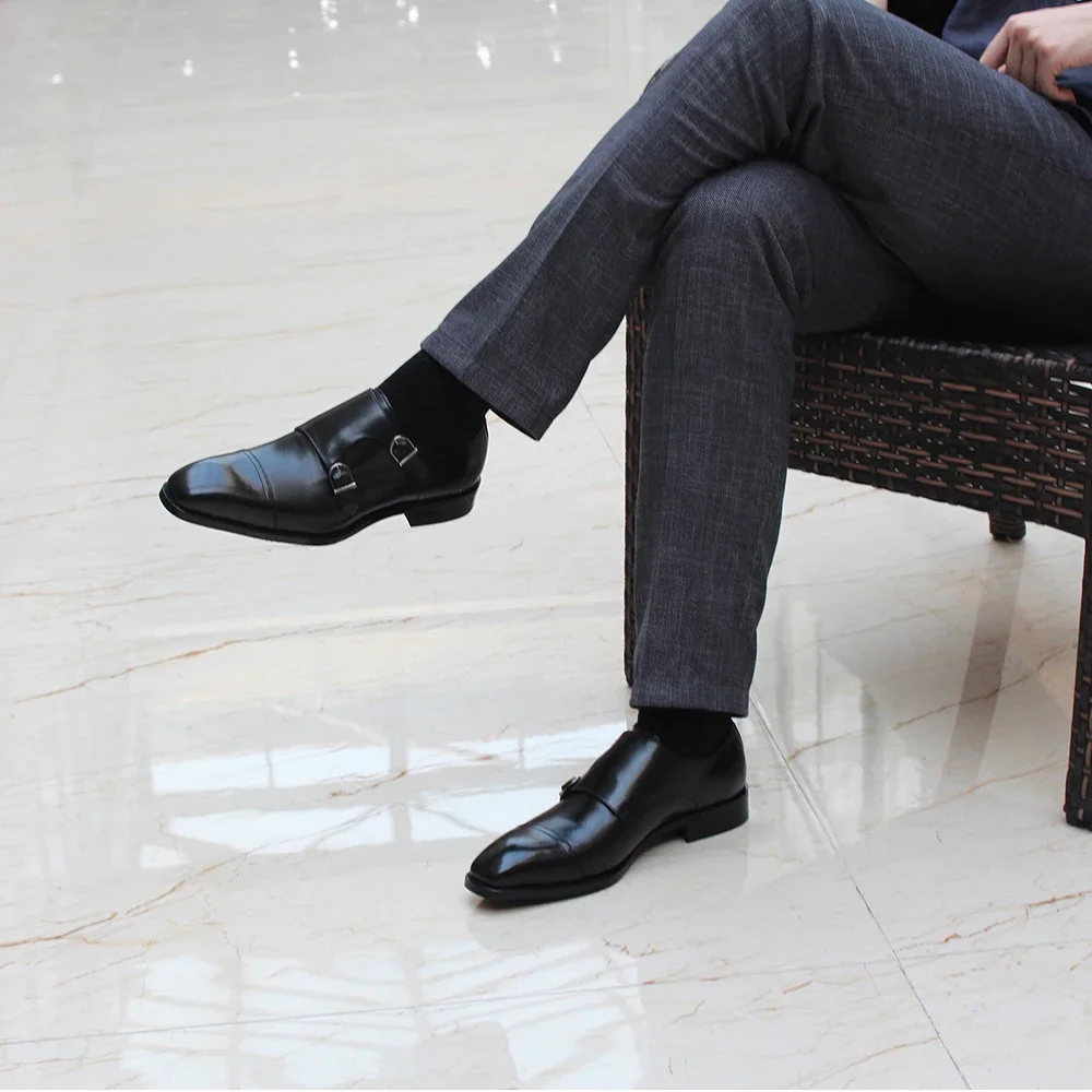 Luxury Genuine Leather Double Buckle Monk Strap Formal Shoes