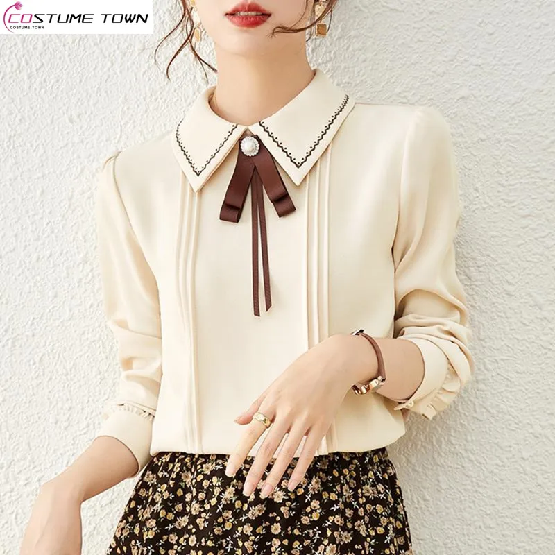 Butterfly Chiffon Shirt Women's Long Sleeved 2024 Spring/Summer Korean Edition New Fashion Design Unique Shirt Trend