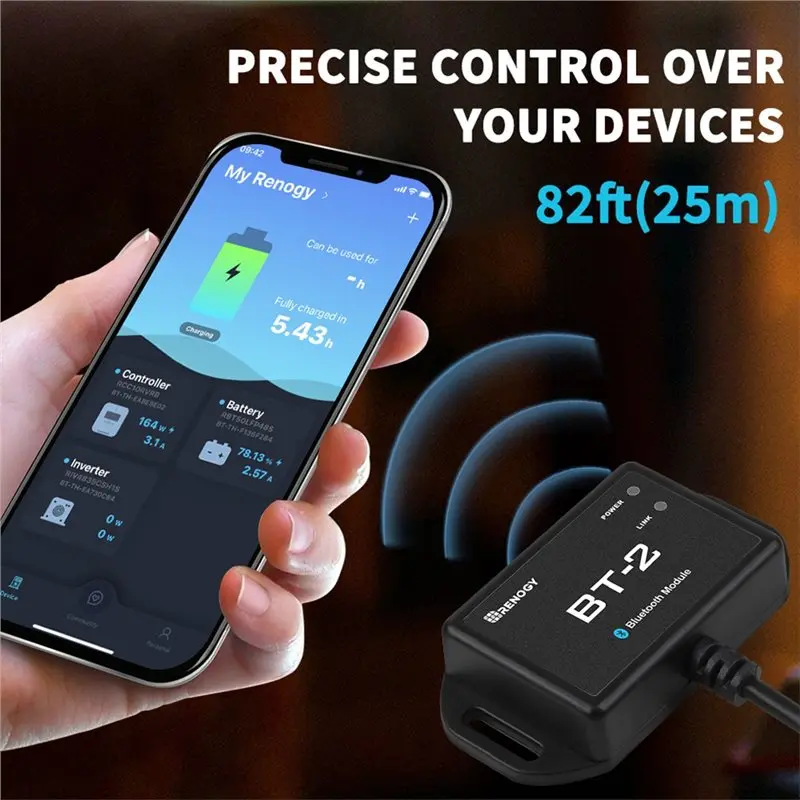 Renogy 무선 모니터링 실시간 RJ45 통신 포트 BT-2 블루투스 모듈 Insight-Precise Control