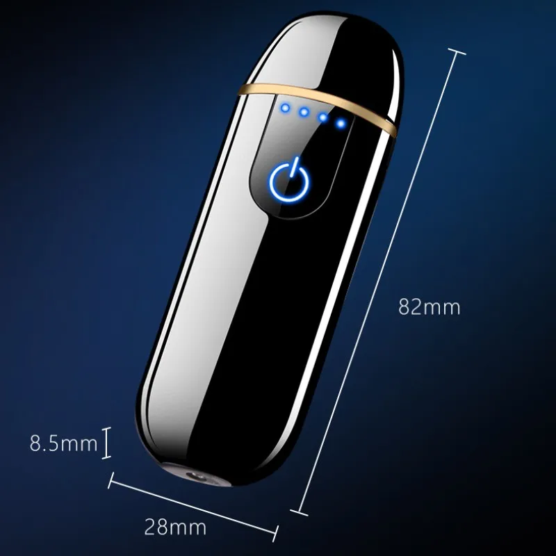 미니 방풍 금속 두꺼운 텅스텐 USB 고속 충전 라이터, 시원한 색상, 휴대용 터치 센서, LED 전원 디스플레이, 남성용 선물