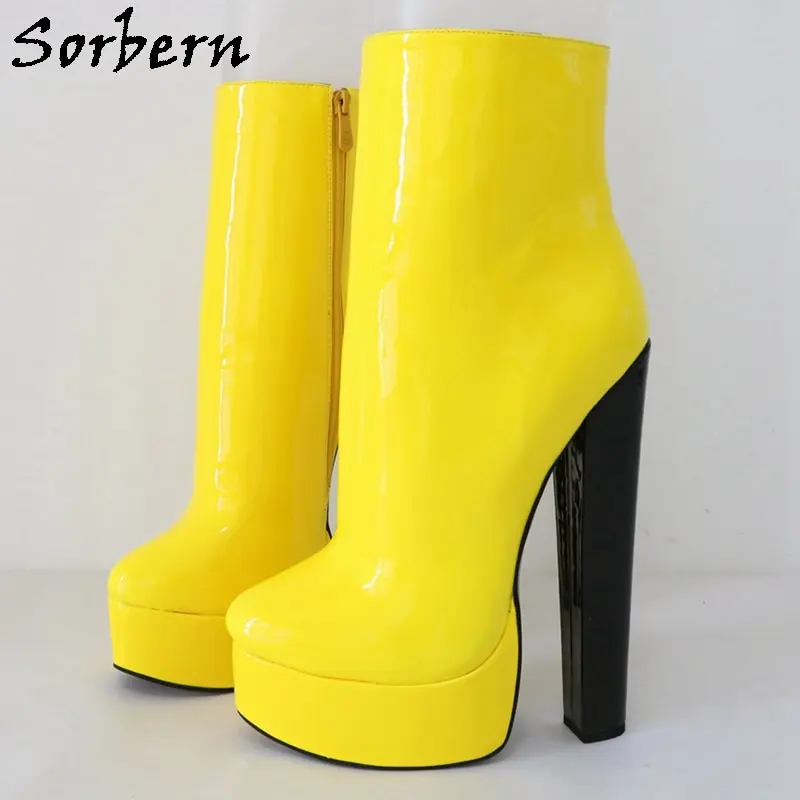 

Sorbern 20Cm Fetish Ankle Boots Unisex High Arch Chunky Heels Platform Shoes For Drag Queen Spring Side Zipper Contrast Color