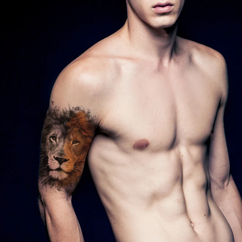 

Temporary Tattoo Stickers Lion Black White Primary Colors Realistic Fake Tatto Waterproof Tatoo Arm Leg Large Size for Women Men