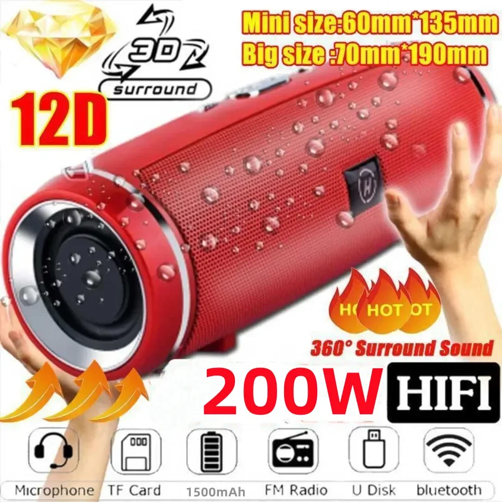 

200W High Power Portable Bass Outdoor Wireless Audio 3D Surround Bluetooth Speaker TWS/FM/ Voice Prom Caixa De Som Voice Box