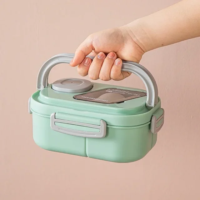 Boîte à lunch portable réutilisable, compartiment double couche, bento, poignée de transport, camping en plein air, repas, collation, nourriture, beaucoup, 1200ml 2