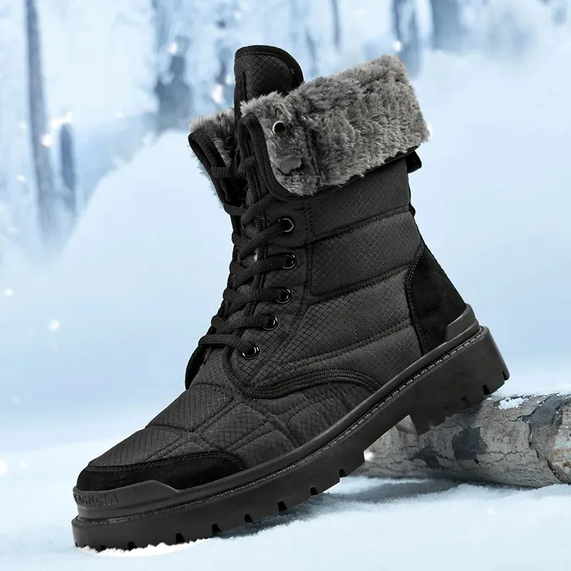 

Мужские зимние ботинки, водонепроницаемые утепленные плюшевые сапоги до середины икры, Уличная Повседневная обувь с высоким берцем, большие размеры 47 48