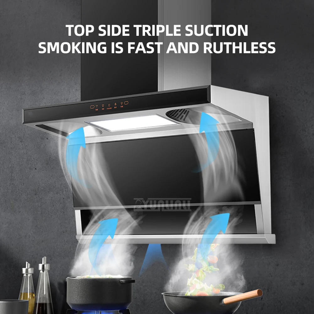 Good Quality 90cm Household Stainless Steel Range Hood Top Side Three Exhaust Range Hood Kitchens Large Suction Range Hood 3