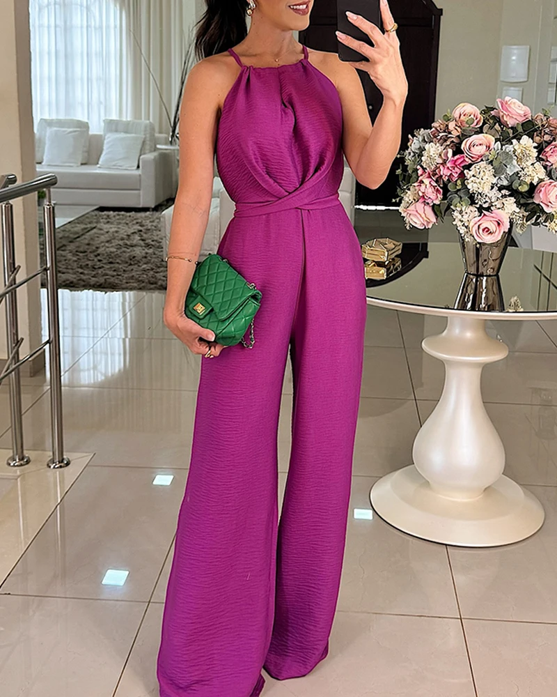 sleeveless lace up jumpsuit romper