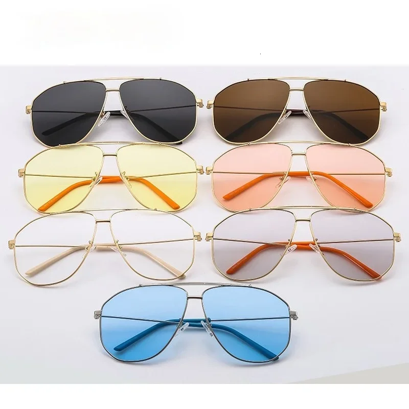 Alloy Square Polygon Sunglasses For Men 2024  Fashion  Pilot Aviation Sun Glasses Women Retro Pink Clear Oversize Shades