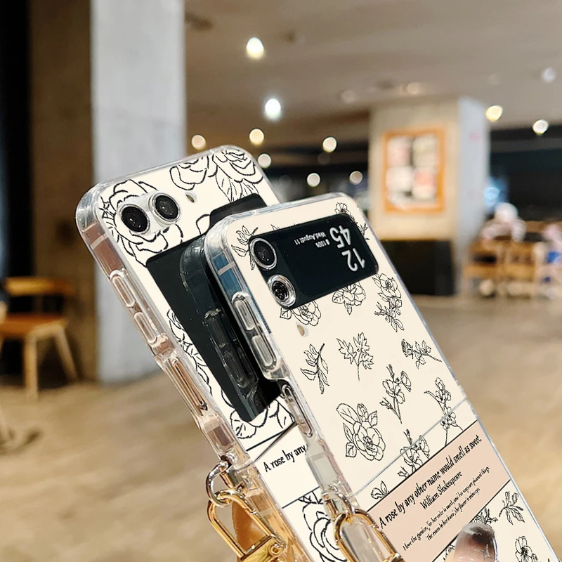 Mobilskal med rosentryck och axelrem för galaxy z flip telefon_voghion.com