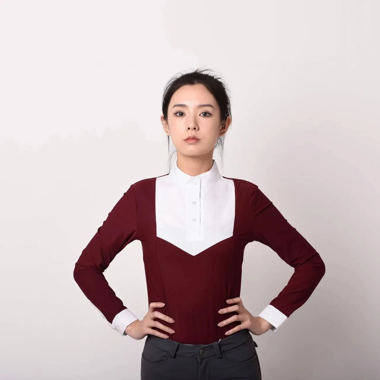 Women's Equestrian Long Sleeve Riding Top Show Shirt Patchwork Design Sleeve Riding T-Shirts Competition Equestrian Polo Shirts 4