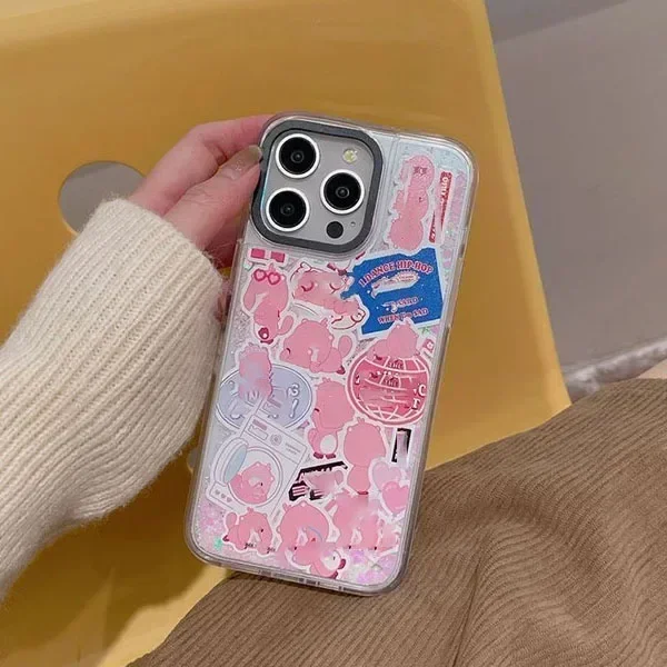 Transparent Border Silver Quicksand Cute Beaver iPhone 12 13 14 15 Pro Max Case - Protective iPhone Case