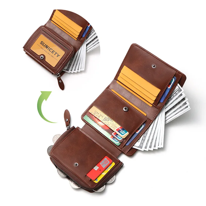 Vintage Men's Wallet Embroidery PU leather short Purse Male Anti theft swiping Card Bags Three fold driver's license Coin Wallet