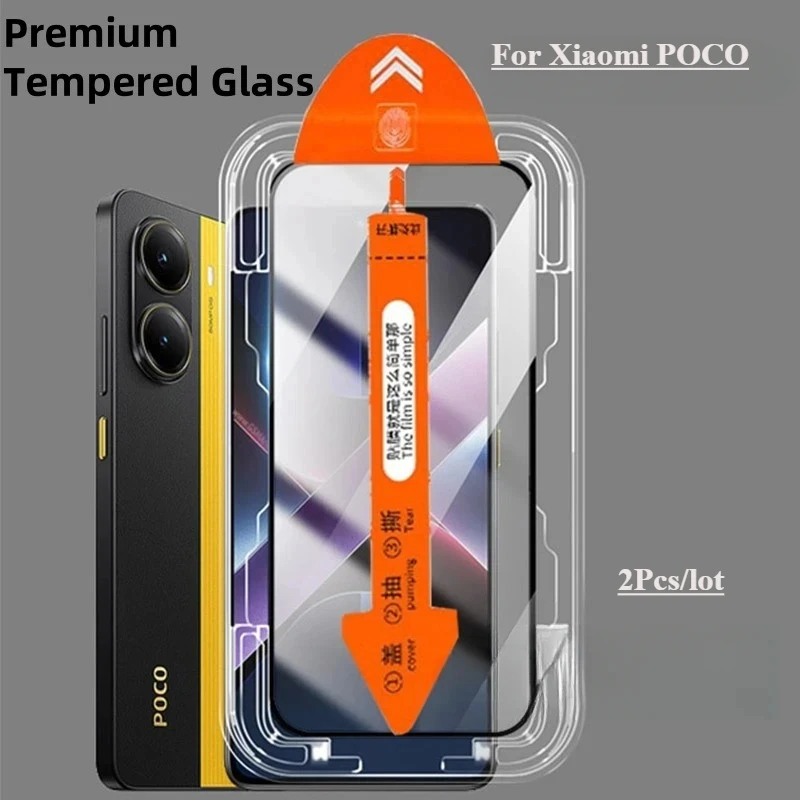 2PCS Easy Installation Glass For Xiaomi Poco X7 Pro C65 X5 F5 F6 Pro F3 F4 GT Dust Bubble Free Screen Protector Tempered Glass