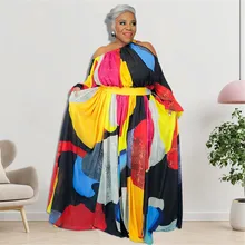 

Dress Plus Size Women's Left And Right Off-shoulder Print Plus Size Long-sleeved Dresses Sexy Evening Prom Dress Party Dresses