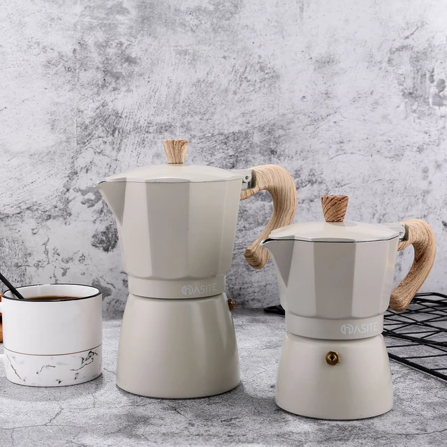 Moka Pot Coffee Machine Stovetop Espresso Maker Aluminum Geyser Wood Handle  Pot Latte Percolator 3/6 Cup 150/300ML Kitchen Tools - AliExpress