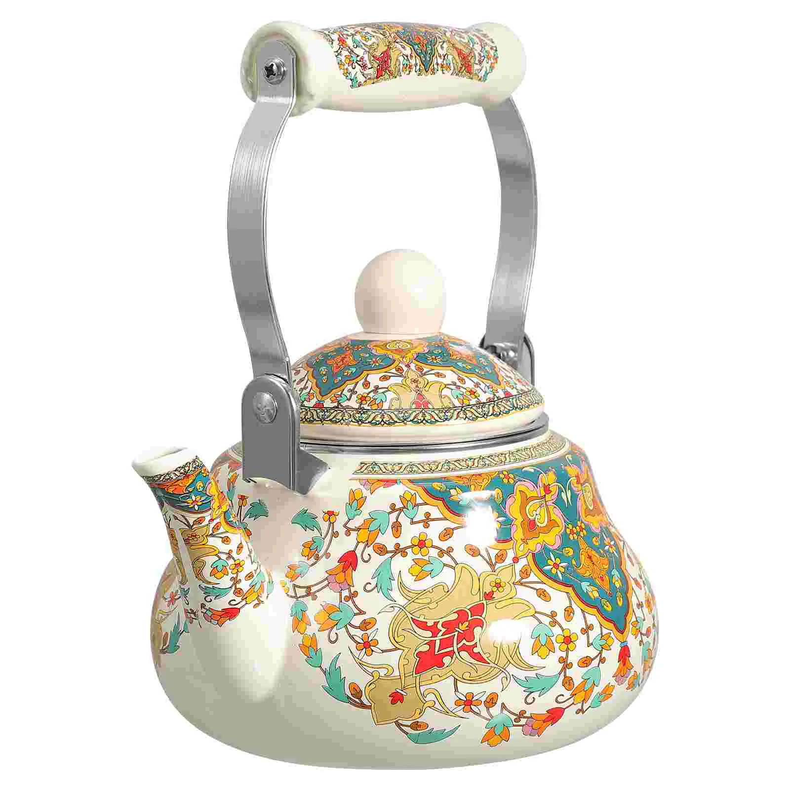 

Enamel Water Kettle Filter And Cool Handle 1.5L Vintage Flower Teapot Stovetop Porcelain Water Jug Farmhouse Coffee Pot